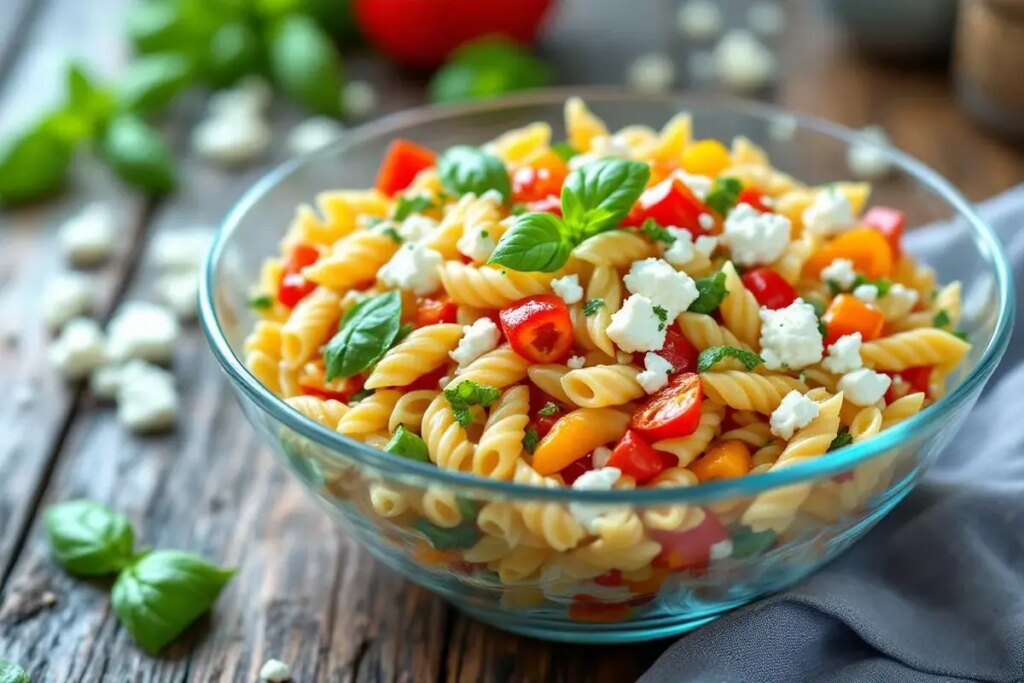 Je fais toujours cette salade de pâtes poivrons-feta-basilic : ultra fraîche pour les jours de chaleur.jpg