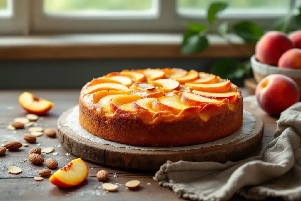 Ce moelleux pêche-amande sans beurre est devenu mon dessert préféré des fins de repas d’été.jpg