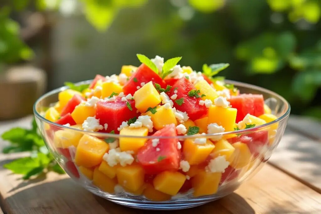 Je ne cuisine plus quand il fait trop chaud : cette salade melon-pastèque-feta est ma bouée estivale.jpg