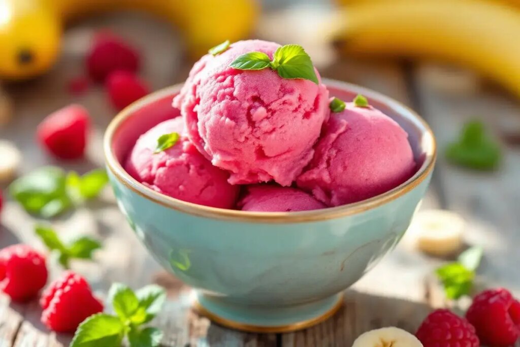Trois ingrédients et 3 minutes : ce sorbet banane‑framboise‑basilic est ma petite folie de l’été.jpg